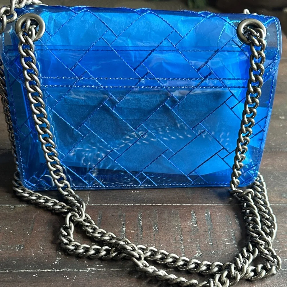 Kurt Geiger Vibrant Blue Quilted Transparent Crossbody with Chain - Picture 3 of 4